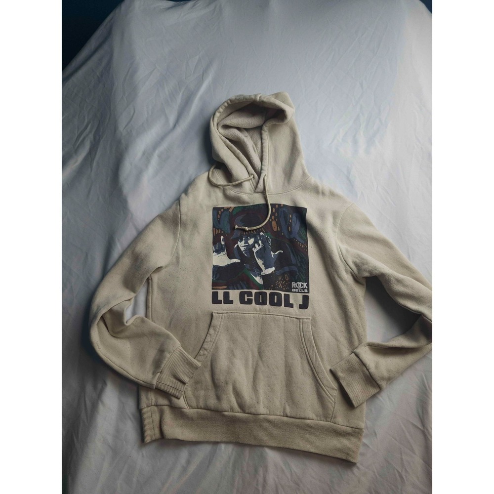 LL Cool J Rock The Bells Hoodie Mens XS Beige Graphic Hiphop Rap Music Fan Merch